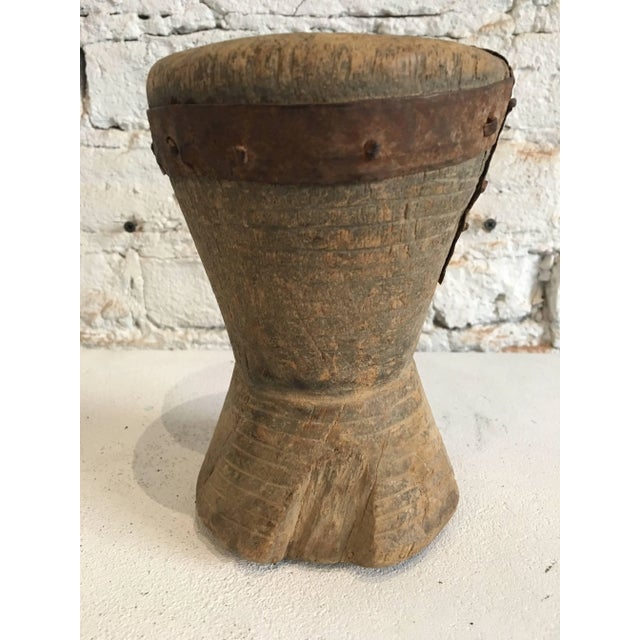 Rustic 19th Century Small Wooden/Metal Mortar From Yemen/Saudi Border For Sale - Image 3 of 10