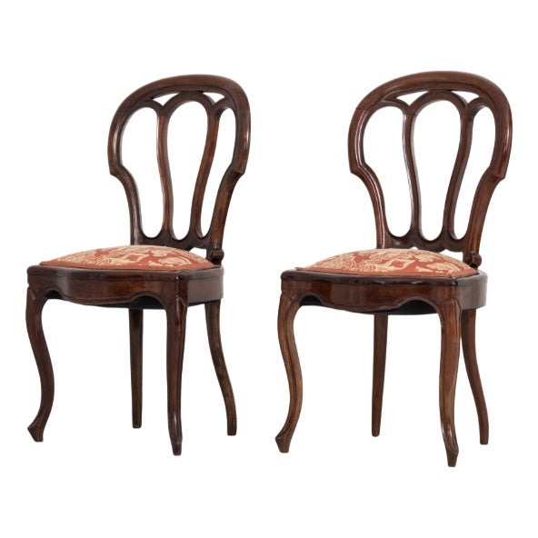 Isabelline Style Side Chairs in Dark Brown Mahogany with Upholstered Seats, 1970s, Set of 2 For Sale