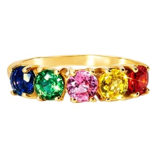 Late 20th Century Size 6.75 14K Yellow Gold Multi Color Sapphire Rainbow Band Ring For Sale