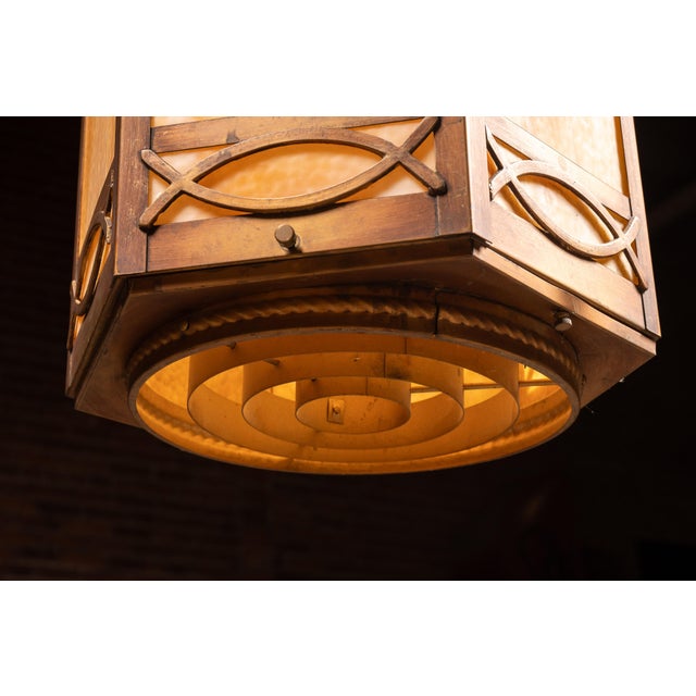 Mid 20th Century Mediterranean Bronze Tone Faux Alabaster Lantern Pendant For Sale In Chicago - Image 6 of 10