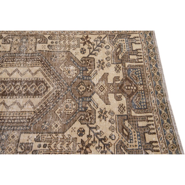 1960s Vintage Persian Distressed Handmade Tribal Beige Wool Rug For Sale In New York - Image 6 of 7
