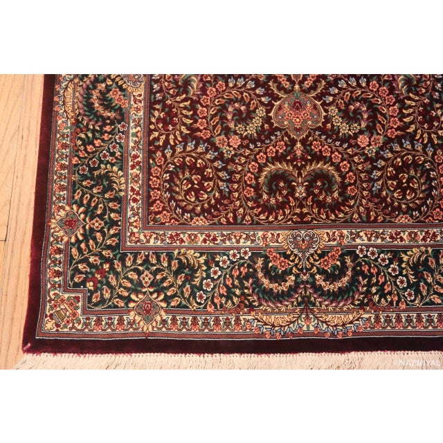 Nazmiyal Collection Floral Vintage Persian Silk Qum Runner Rug For Sale In New York - Image 6 of 8