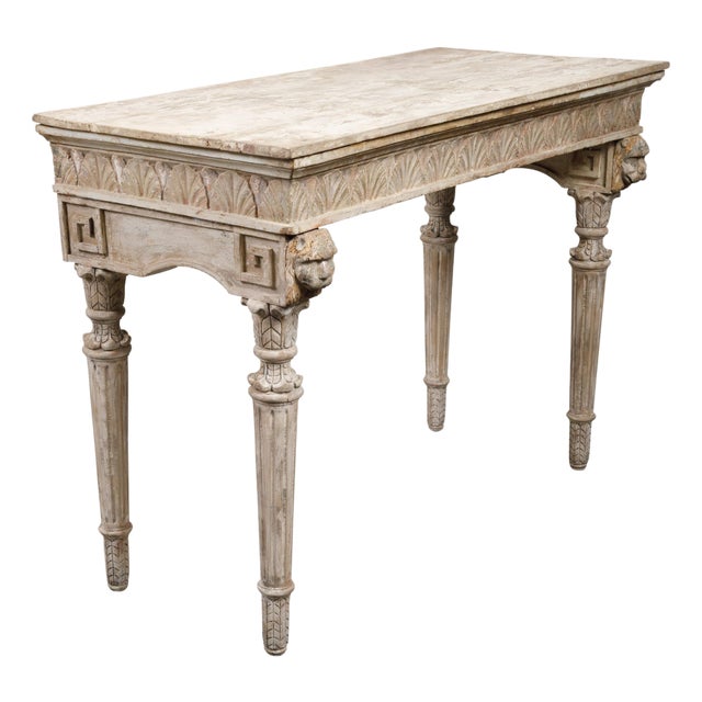 Italian 18th Century Console Table with Carved Lion Heads and Papyrus Capitals For Sale
