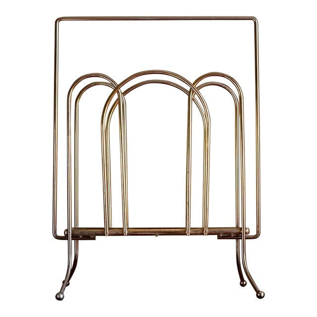 1950s Mid-Century Modern Brass Magazine Rack For Sale