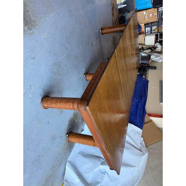 Wood Antique Victorian Style Tiger Oak Table, Square Dining Table With Leaves on Casters For Sale - Image 7 of 17