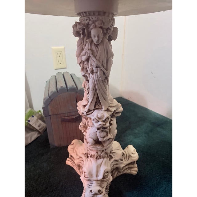 Japanese Vintage 1960s Asian Faux-Ivory Resin Opium Side Table - Intricate Relief Carving For Sale - Image 3 of 11