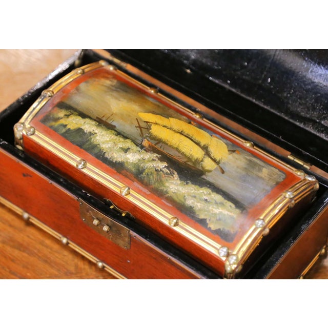 Set of Four Vintage Hand-Painted Wooden Treasure Boxes With Maritime Scenes For Sale - Image 10 of 13