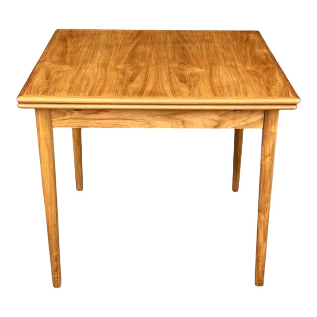 1960s Danish Modern Teak Extendable Dining Table With 2 Leaves, Square Top & Tapered Legs For Sale