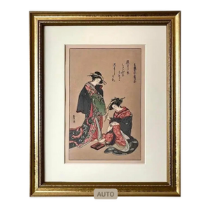 Original Japanese Miniature Woodblock Print by Kitagawa Utamaro C. 1900
