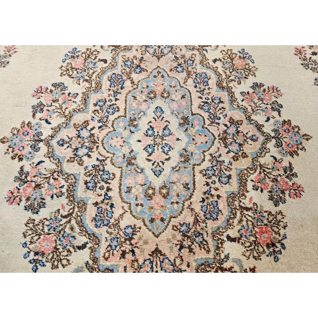 Vintage Oversized Persian Qazvin Area Rug, Hand-Knotted Wool, Floral Medallion, 10x20, Ivory & Blue For Sale - Image 16 of 18