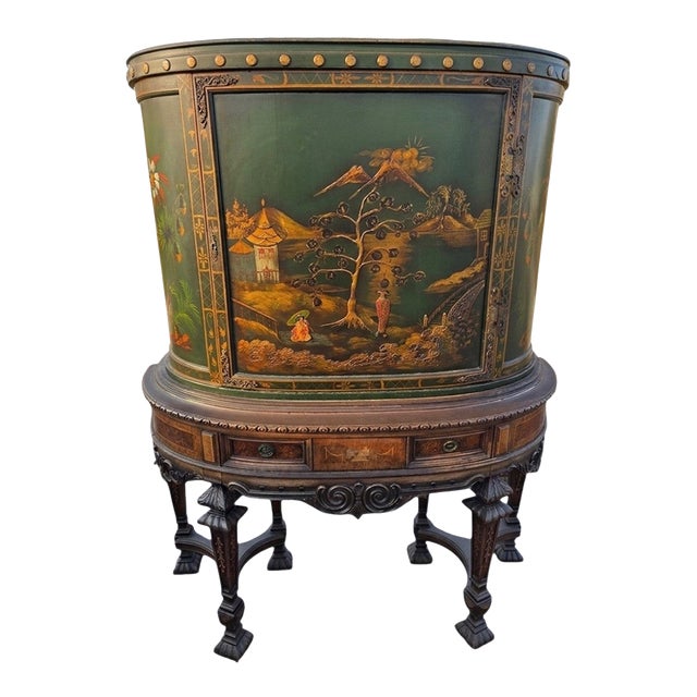 Antique Chinoiserie Curio Cabinet Hutch Vitrine Breakfront Vernis Martin Style For Sale