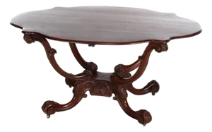 Antique Rococo Carved Mahogany Turtle Top Center Table C1890