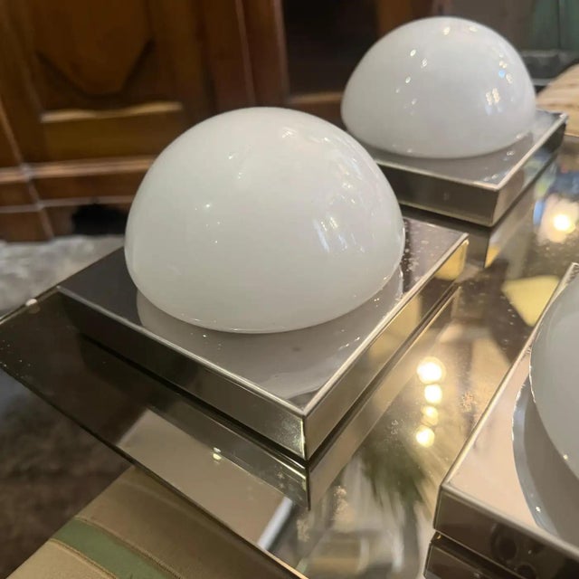 Two 1970s Space Age Square Chromed Metal and Glass Italian Wall Sconces by Veca For Sale - Image 9 of 16