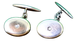 Oval-Shaped White Gold Cufflinks with Two Brilliant-Cut Diamonds, Set of 2