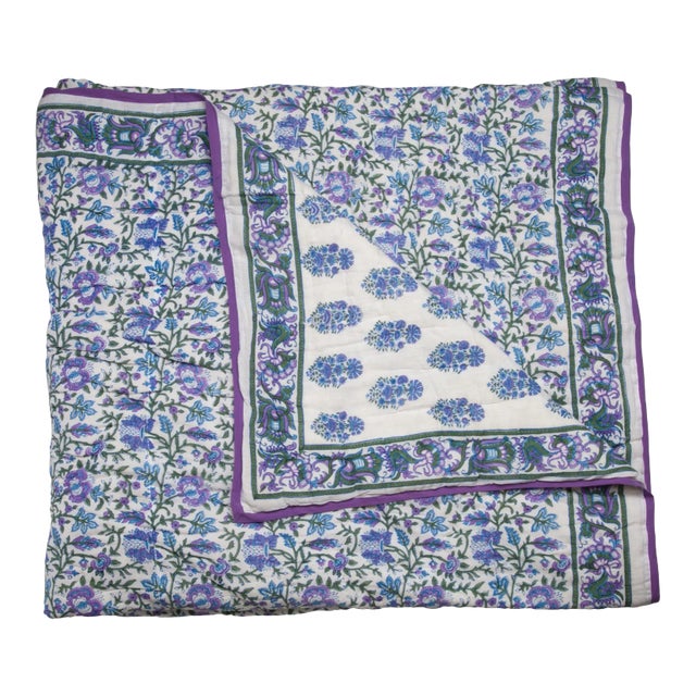 Aria-Riya Reversible Quilt, Twin-XL - Lavendar & Blue For Sale