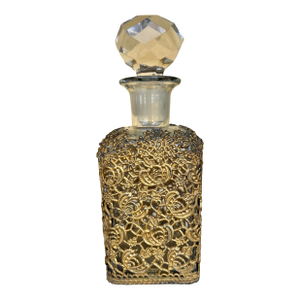 Antique Glass Decanter Ormolu Filigree Overlay