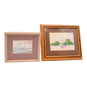 Pair of Nautical Watercolor Boats Fishing Paintings Signed George D Post