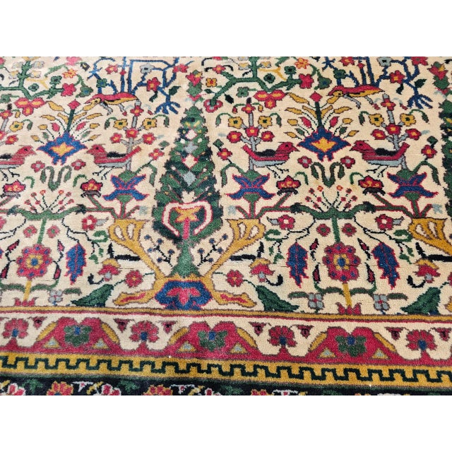 Antique Indian Agra Rug, Hand-Knotted Wool, Tree of Life Design, Ivory & Yellow, 8x15 For Sale - Image 12 of 15