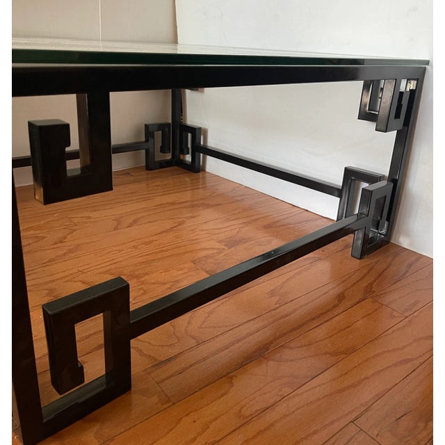 Black Black Lacquered Coffee Table Greek Key Accent For Sale - Image 8 of 10
