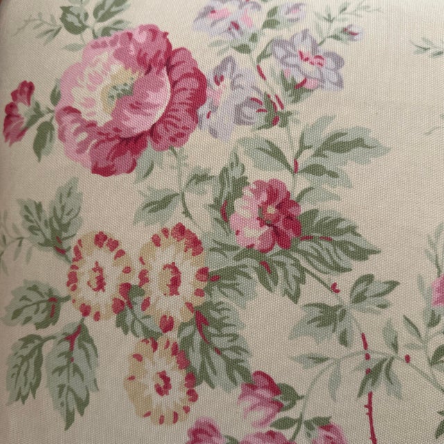 Double sided decorative pillow cover handcrafted from 100% cotton with a floral printed, pink flowers, sage green foliage...