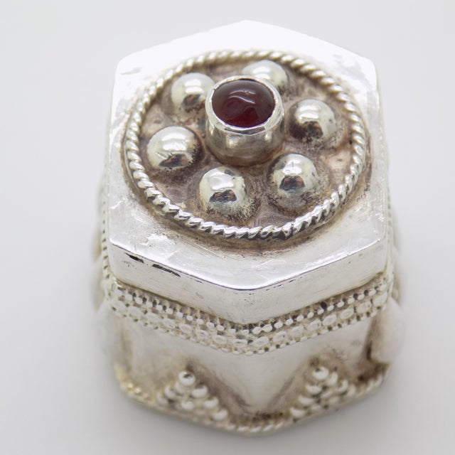 Vintage Italian Handmade Genuine Sterling Silver 925 & Red Stone Hexagon Pill Snuff Trinket Box For Sale - Image 6 of 10