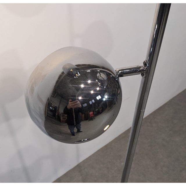 1970s space-age floor lamp Chrome metal floor lamp with three arms. Rotating lampshades typical of the space-age style of...