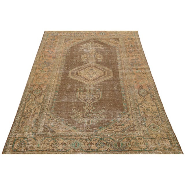 Tribal 1960s Vintage Persian Distressed Handmade Tribal Brown Wool Rug For Sale - Image 3 of 7