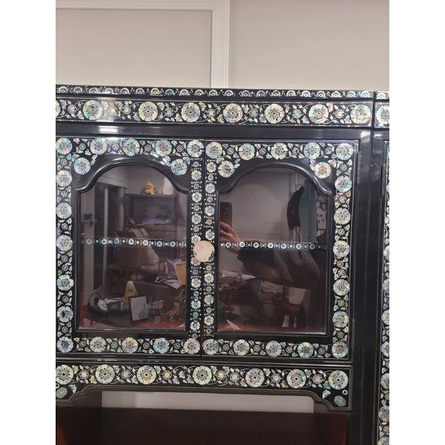 Vintage Korean 3-Piece Mother-of-Pearl Display Cabinet Wall Unit For Sale - Image 10 of 15