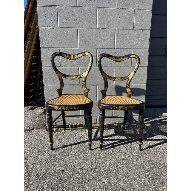 Early 19th Century Ebonized & Gold Leaf Painted Regency Chairs- a Pair For Sale - Image 6 of 8