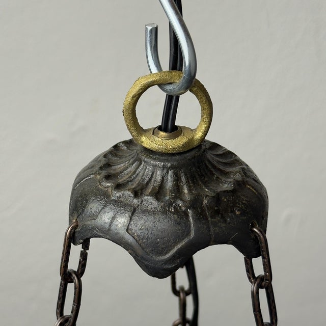 Metal Antique Murano Glass Pendant Lamp, Italy, 1910s For Sale - Image 7 of 18