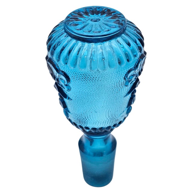 1960s Empoli Italian Blue Glass Genie Bottle Decanter For Sale - Image 4 of 16