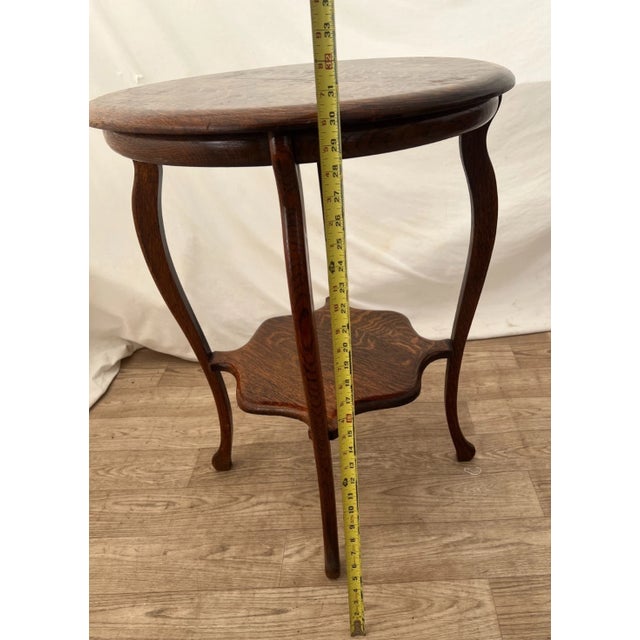 Brown Antique Round Table With Square Bottom Plant Book Shelf, Quarter Sawed Tiger Oak For Sale - Image 8 of 11