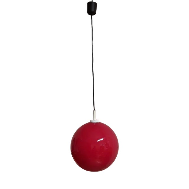Ceiling Lamp with Spherical Red Glass Shade, 1970s For Sale