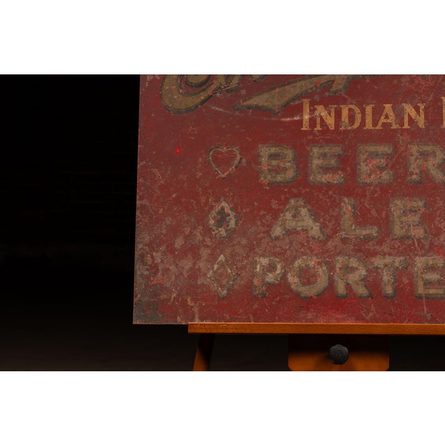 Vintage Iroquois Beer "Three Aces" Painted Tin Sign For Sale - Image 4 of 8
