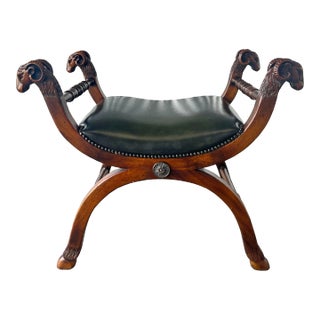 Neoclassical Style Rams Head Leather Bench For Sale