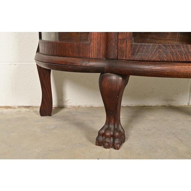 Antique Victorian Carved Oak Curved Glass Bookcase or Display Cabinet by Larkin Co., Circa 1900 For Sale - Image 9 of 15