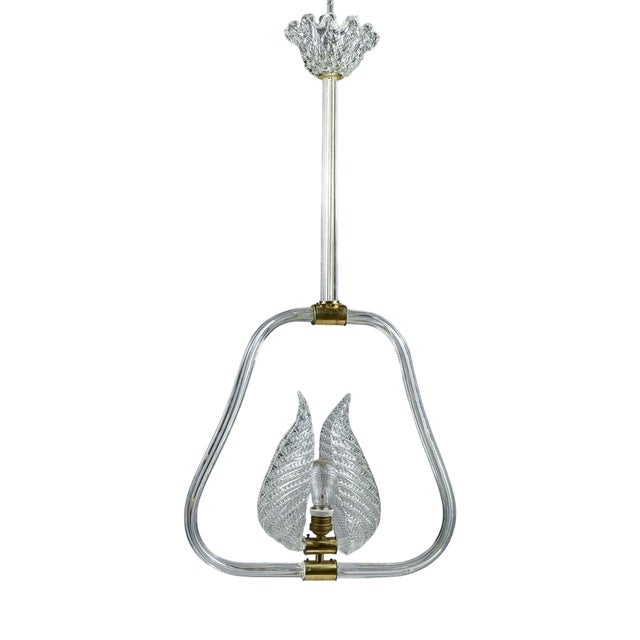 White Murano Pendant Light with Leaves For Sale