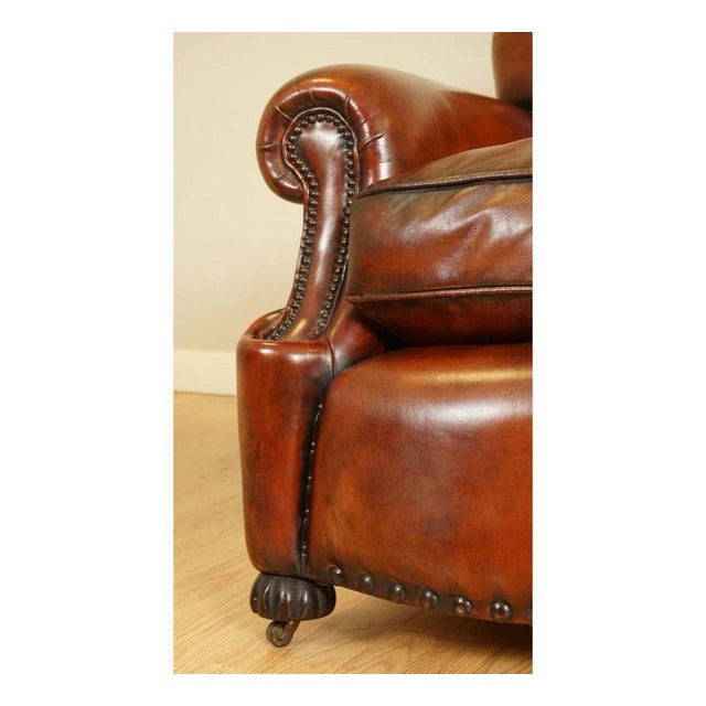 Animal Skin Antique Edwardian Hand Dyed Whisky Brown Sofa, 1890s For Sale - Image 7 of 13