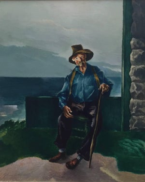 William S. Schwartz, Portrait of an Old Man with Cane, Important Chicago Modernist WPA Artist, c. 1940