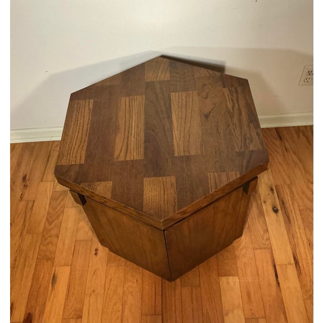 Brown Lane Brutalist Mid Century Modern Hexagonal Cabinet End Table, 1970s For Sale - Image 8 of 12