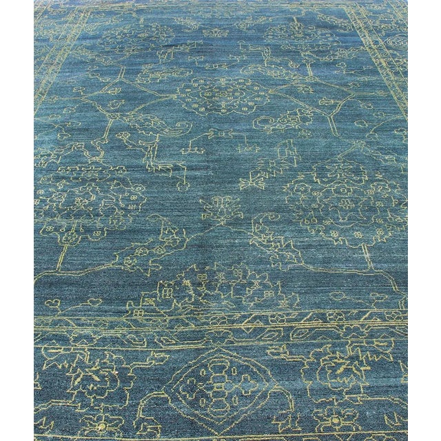 2010s Transitional Design Rug by Keivan Woven Arts in Teal Blue & Lime Green 9 X 11'11 For Sale - Image 5 of 12