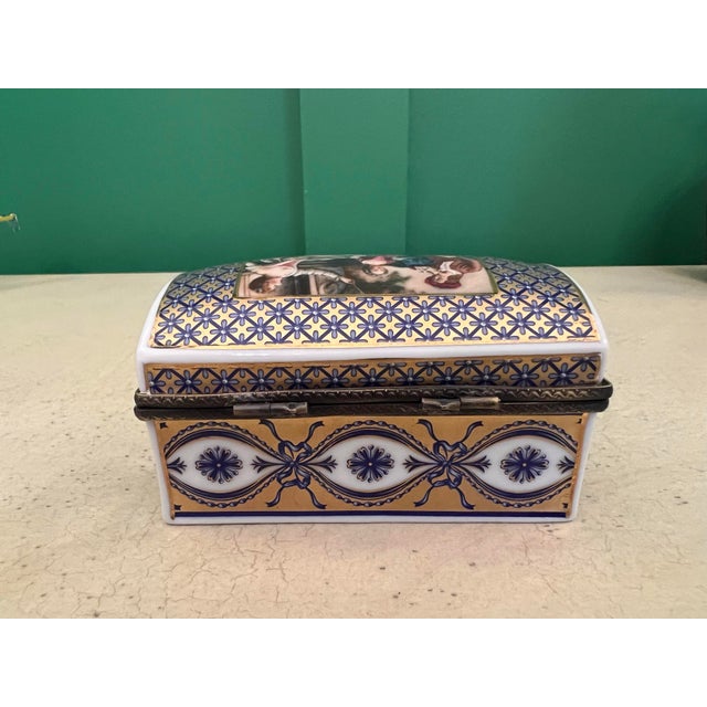 Large Porcelain Trinket Box With Victorian Scene For Sale In Savannah - Image 6 of 9
