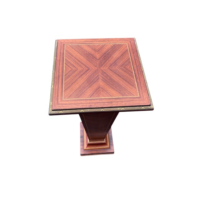 Inlaid Wood Regency Pedestal Greek Key Brass Ormolu For Sale - Image 4 of 17