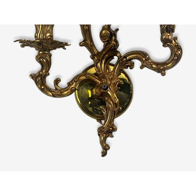 Late 20th Century Louis XV Rococo, Candle Holder Sconces, Bronze, Plastic, France For Sale - Image 9 of 10