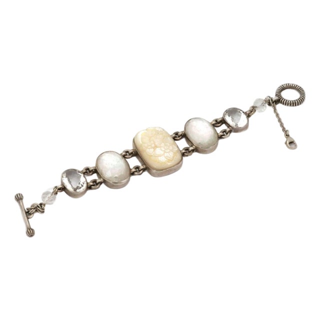 Stephen Dweck Mop Quartz Sterling Silver Floral Toggle Clasp Bracelet For Sale