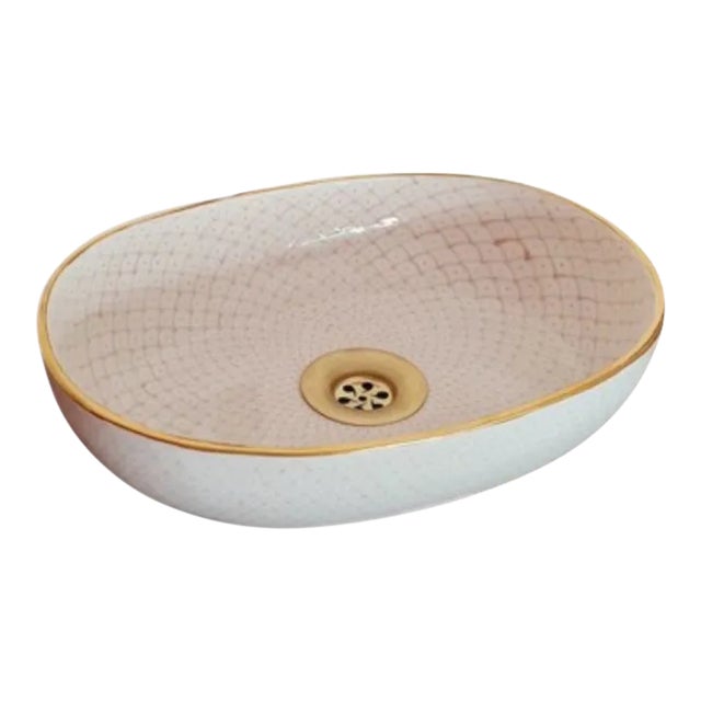 Contemporary Pink Oval Pottery Sink For Sale