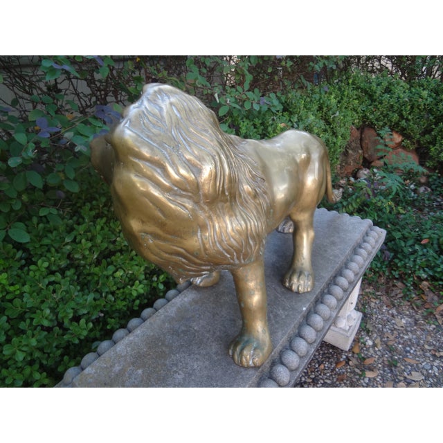 Large Hollywood Regency Brass Lion Sculpture For Sale - Image 9 of 12