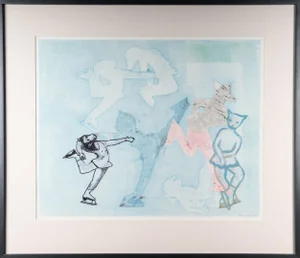 Late 20th Century "Skates III" Abstract Figurative Monotype by Elizabeth Sandvig, Framed