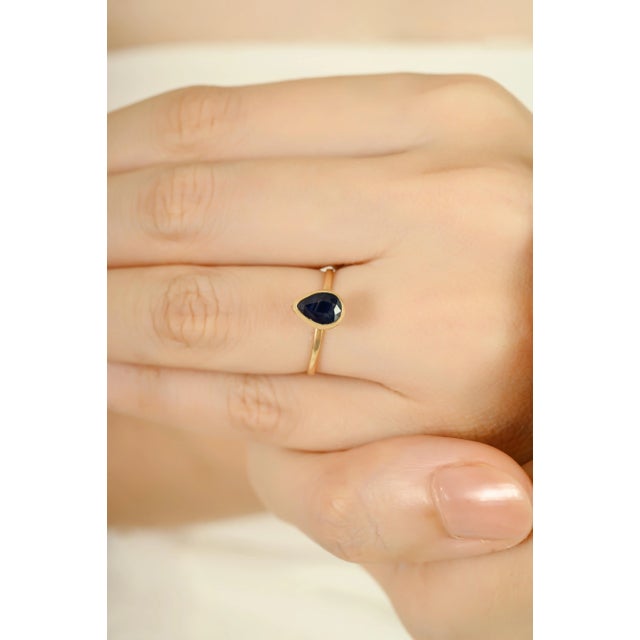 Metal Everyday Wear 14k Gold Blue Sapphire Birthstone Ring Size 5 For Sale - Image 7 of 13