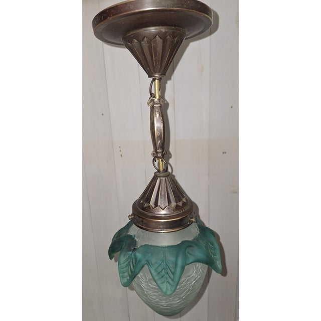 Antique Art Deco Ceiling Lamp in Frosted Glass and Brass, 1920s, in Very Good conditions. Designed 1920 to 1949 Up to 250V...